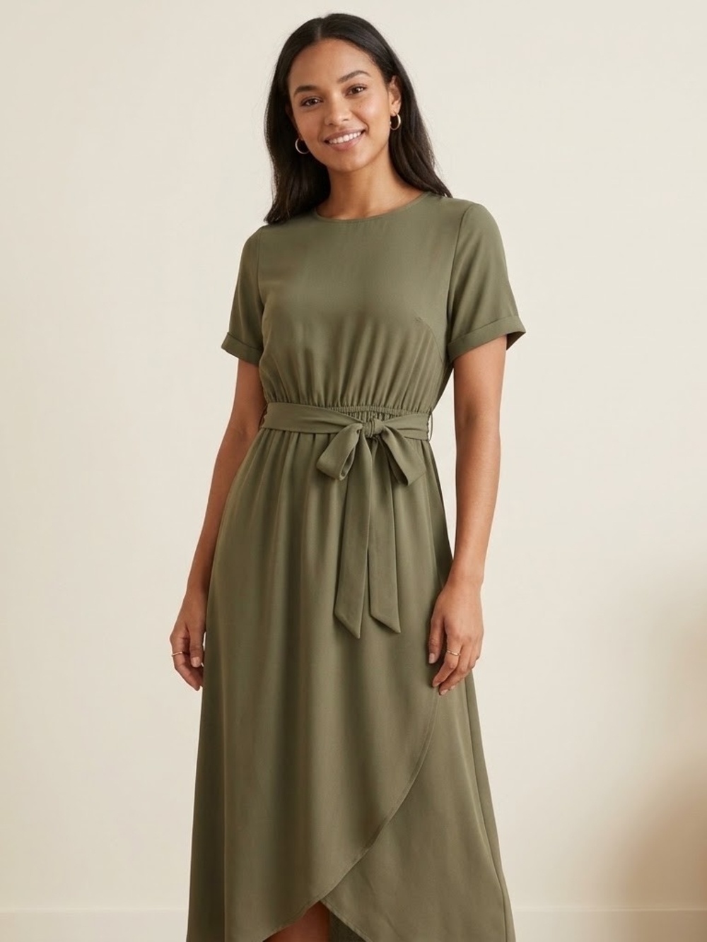 Roolee Olive Green Wrap Midi Dress
